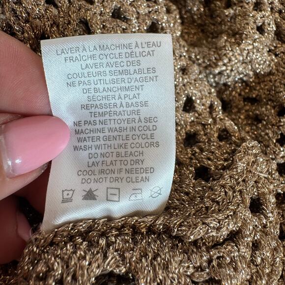 House of Harlow Brown Metallic Gold Open Knit Sleeveless Maxi Cover Up Dress M - Picture 7 of 9